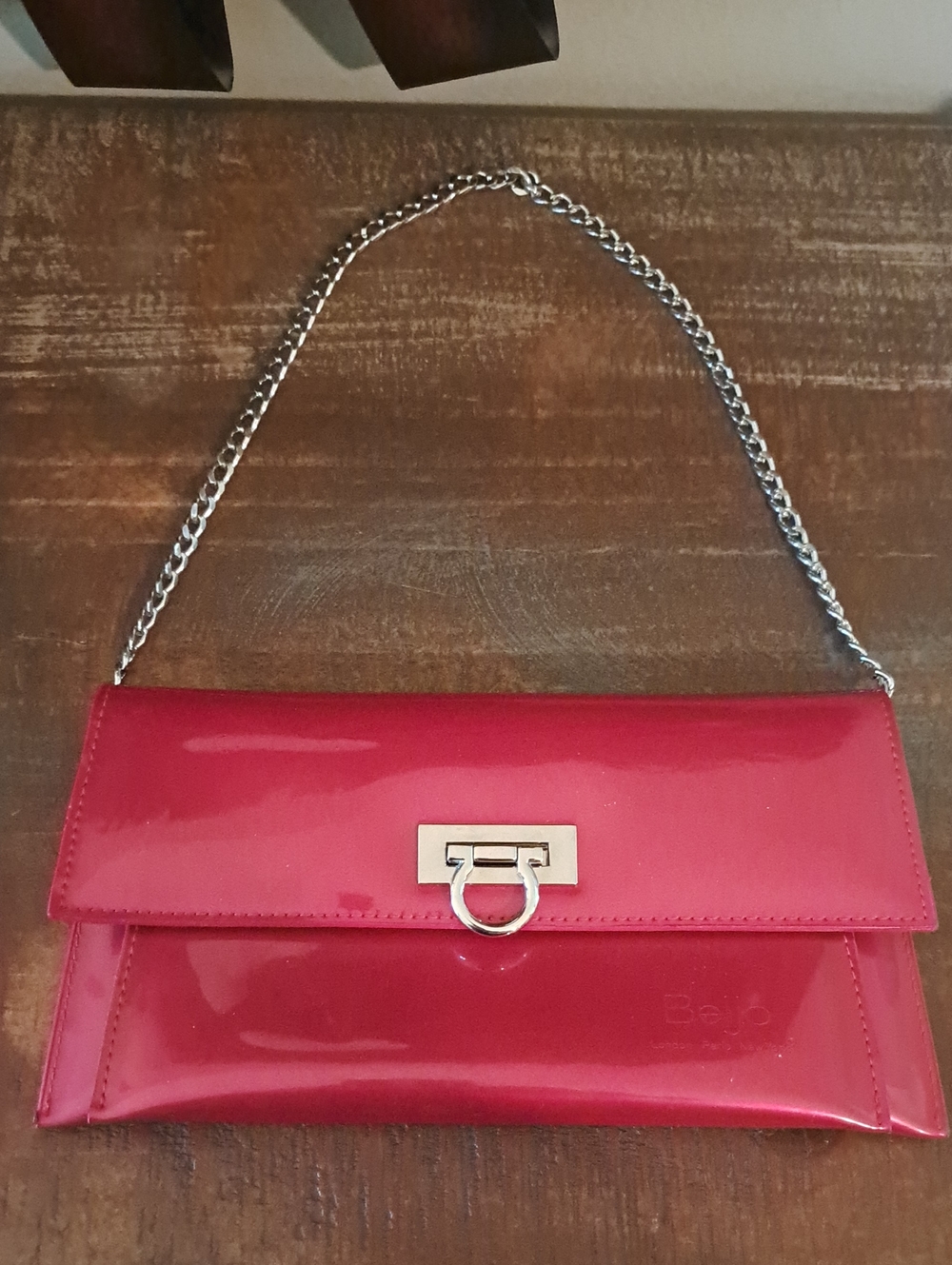 Beijo Red Patent Leather Chain Clutch